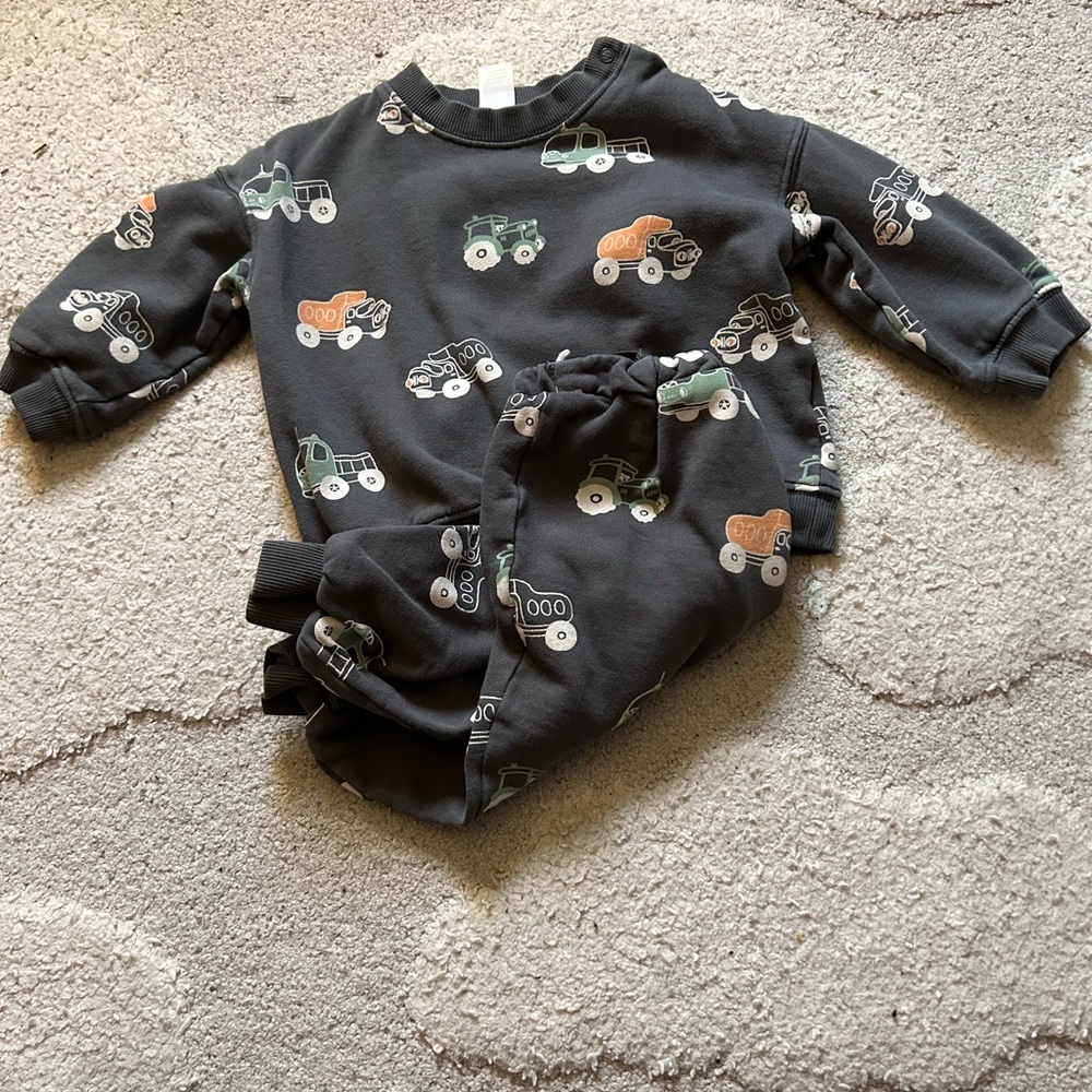 H&M Slate Grey Baby/Toddler Sweatshirt with Car Graphic
